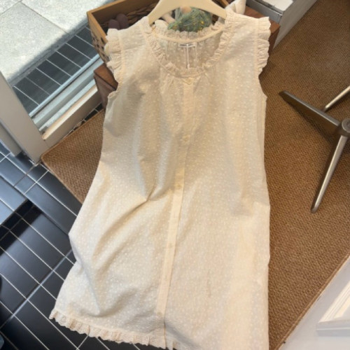 Public republic韩国夏季纯棉简约甜美小清新花边背心睡裙家居服