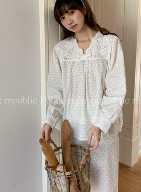 Public republic韩国纯棉小清新甜美可爱动物刺绣花边家居服睡衣