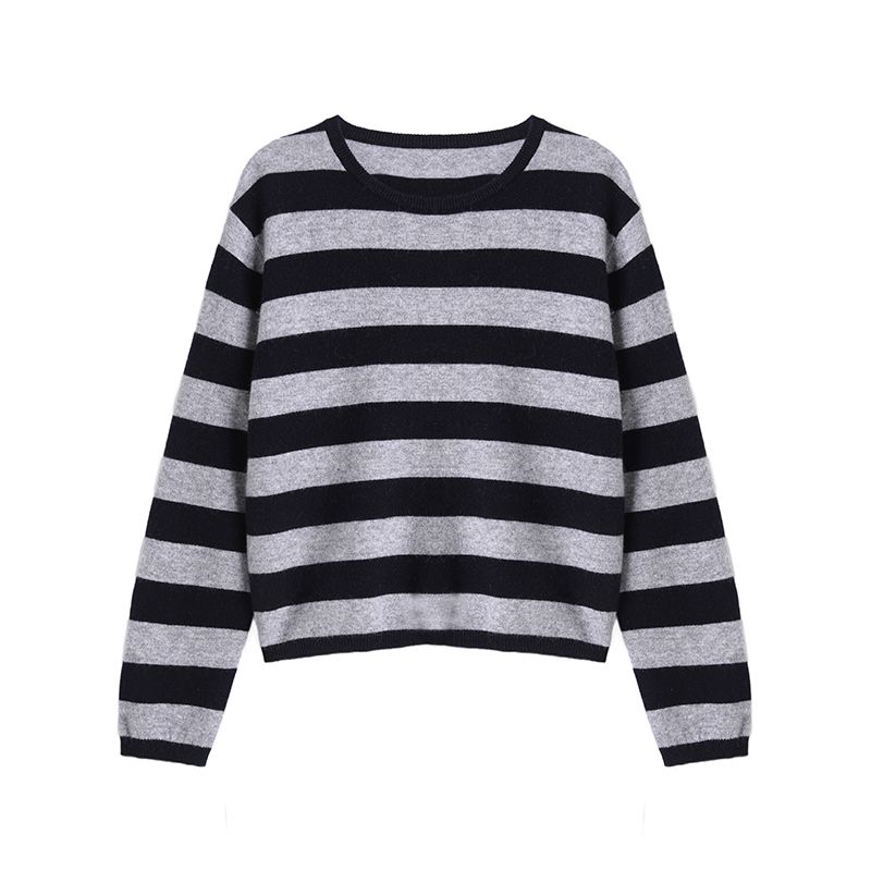 藏蓝条纹羊毛毛衫上衣