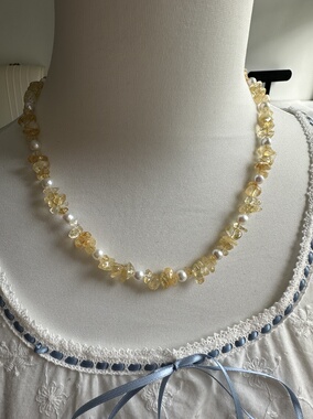 天然黄水晶淡水珍珠项链