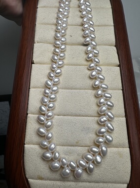 天然真珍珠项链白色麦穗编织款头档极光