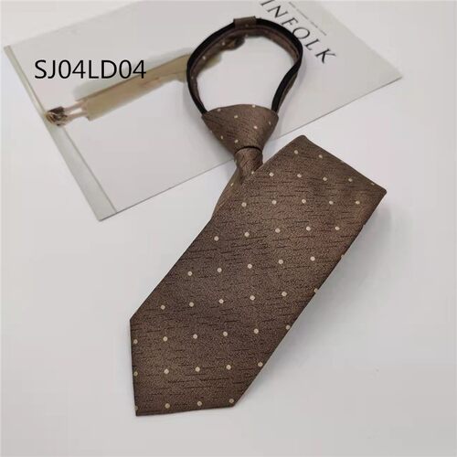 良呔高档复古港风卡其色棕色碎花美式领带男生免打拉链正装领带