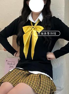 黄色超大领结女纯色蝴蝶结jk制服衬衫酒红学院风燕尾蝶龙领花