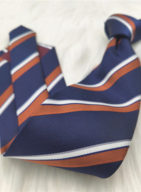 LT家意大利那不勒斯宴会手打条状撞色条纹男蓝色领带8CM宽