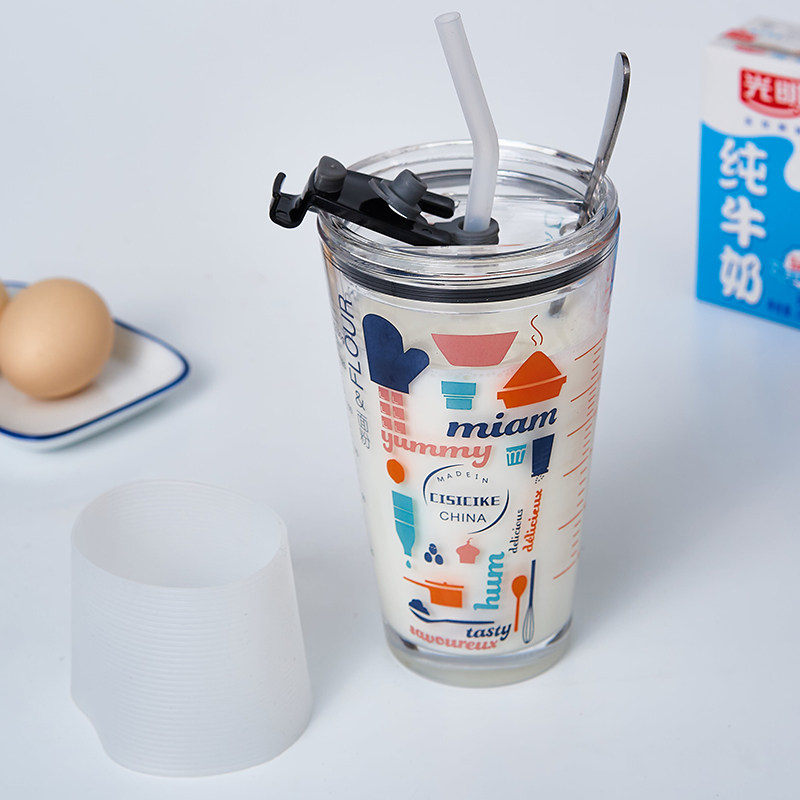加厚吸管杯耐热牛奶杯带盖勺密封图片