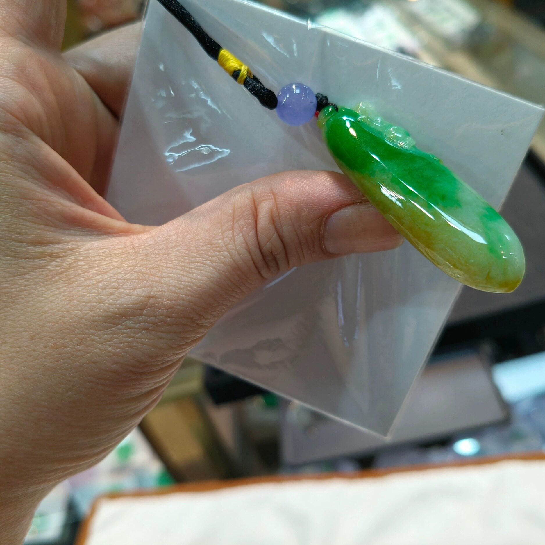 天然翡翠A货糯种黄加绿福禄寿瓜挂件吊坠