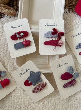 新款韩式红色系蝴蝶结发夹布艺手作儿童侧边碎发掰掰夹前额刘海夹