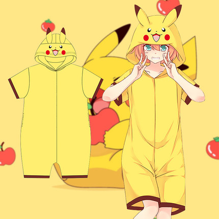 皮卡丘动漫cosplay连体短袖服装夏季亲子派对演出服装宠物小精灵