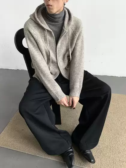 Mion Winter Visitor Korean Style Casual Wool Sweater Hooded Knitwear Design Cardigan Loose Fit Couple