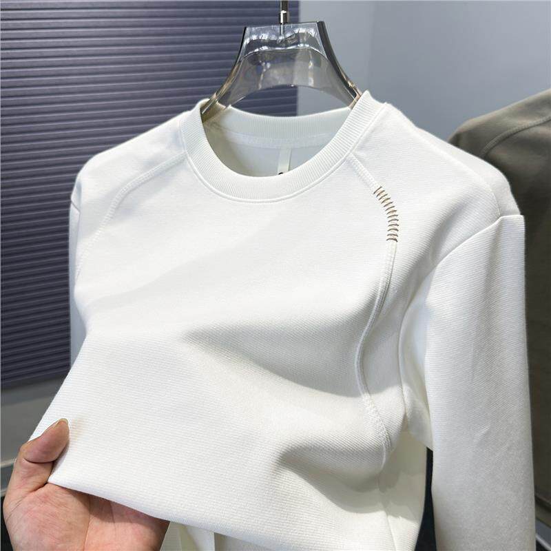 时尚拼接圆领卫衣男款秋冬季套头运动上衣男士百搭纯色长袖t恤衫