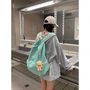 双肩包原创格子书包女 法国ZAMP大容量学生书包旅行休闲风背包新款