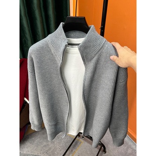 拉链开衫男针织衫秋冬季爆款修身高级感毛衣外套男立领半高领外搭