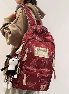 法国MKBM新款大容量字母双肩包女护脊初高中大学生书包轻便电脑包