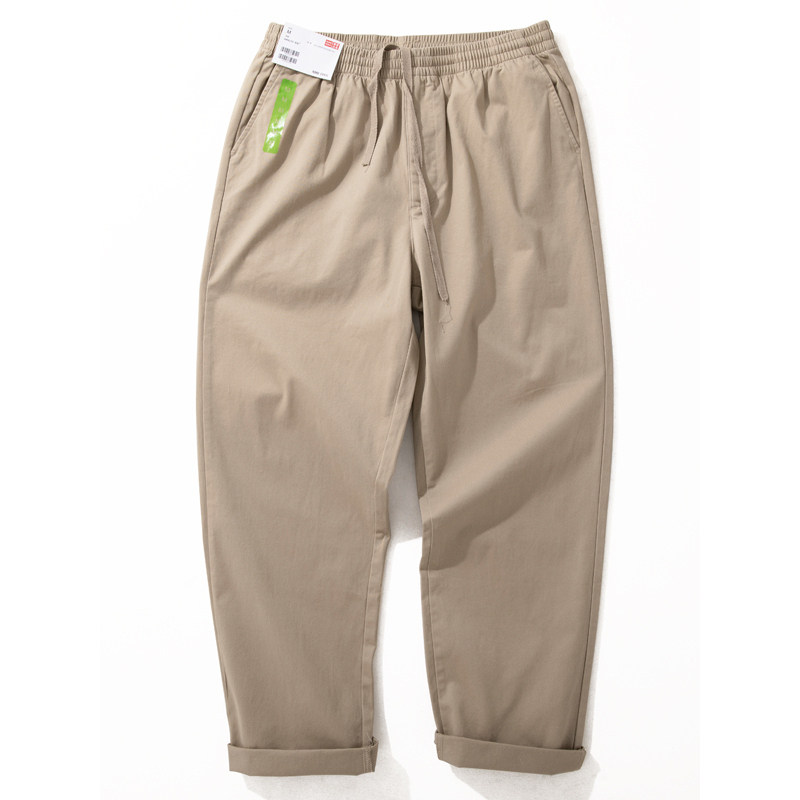 纯棉裤子男款秋春季弹力直筒宽松紧腰长裤日系通勤高端男士休闲裤