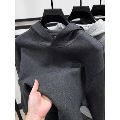 2025秋冬新款连帽卫衣男高端刺绣宽松休闲外套百搭纯色袋鼠兜上衣