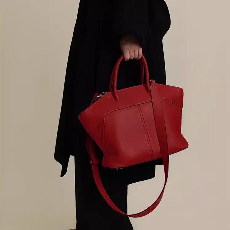 MK DA真皮手提翅膀包女2025新款红色新娘结婚包大容量斜挎托特包