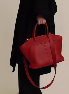 MK DA真皮手提翅膀包女2025新款红色新娘结婚包大容量斜挎托特包