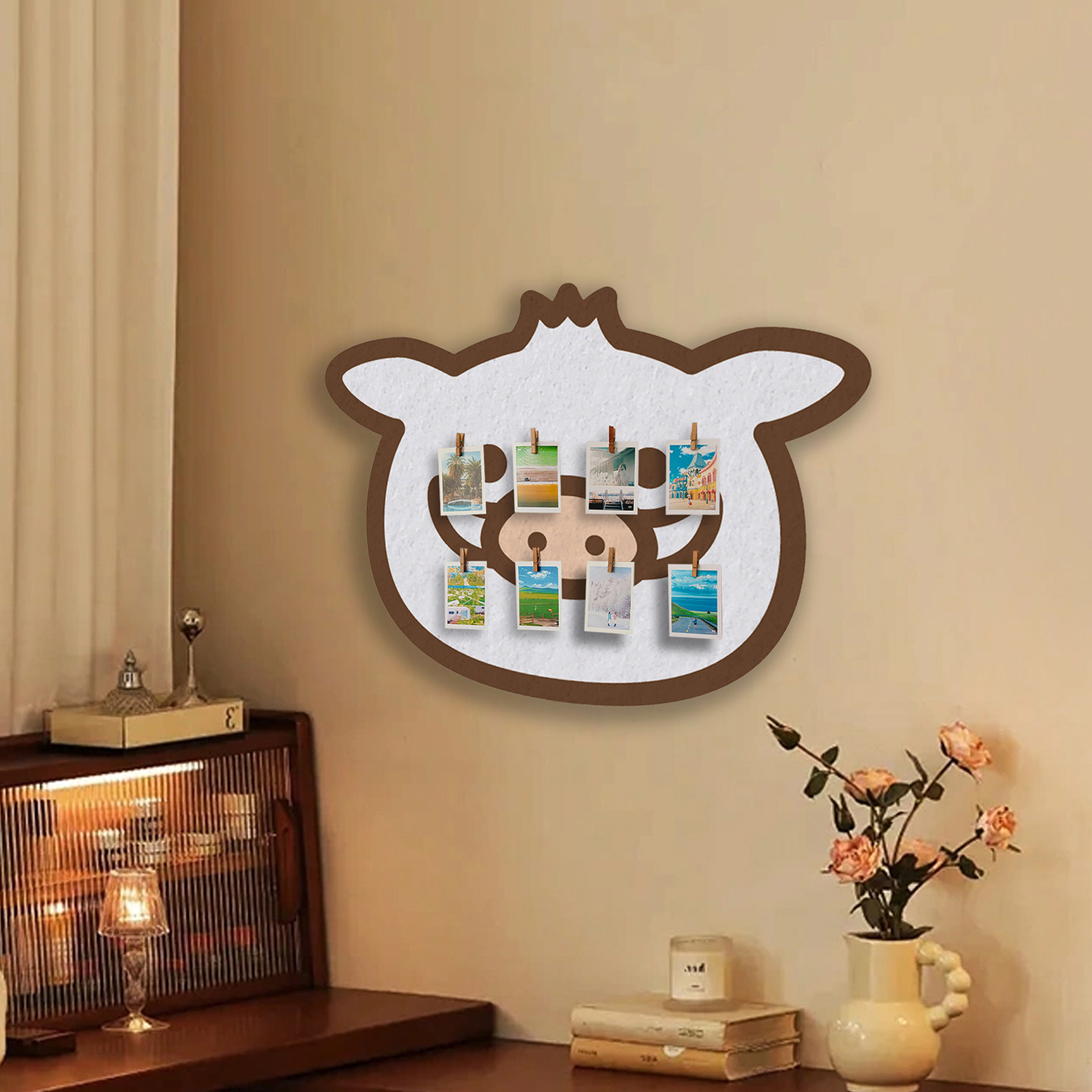 温馨墙饰萌趣小牛毛毡留言板墙贴卧室手机壳收纳照片墙奶油风自粘