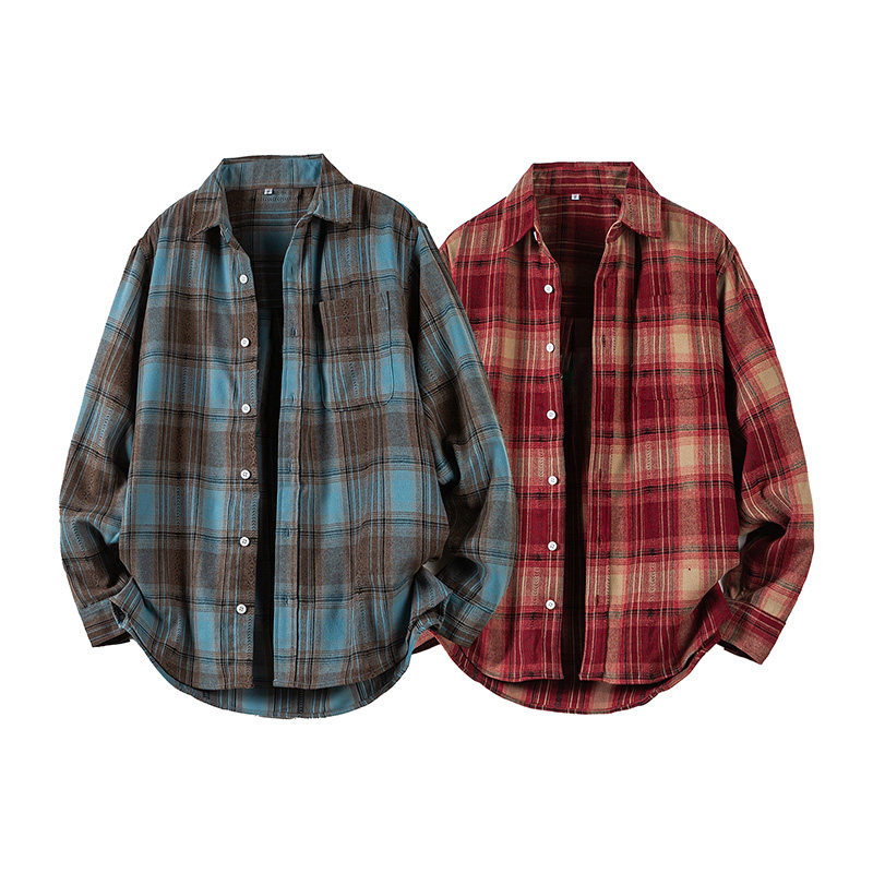 春季上新男士格子长袖衬衫外套D248-MS21-P95，男装衬衫，电商D248