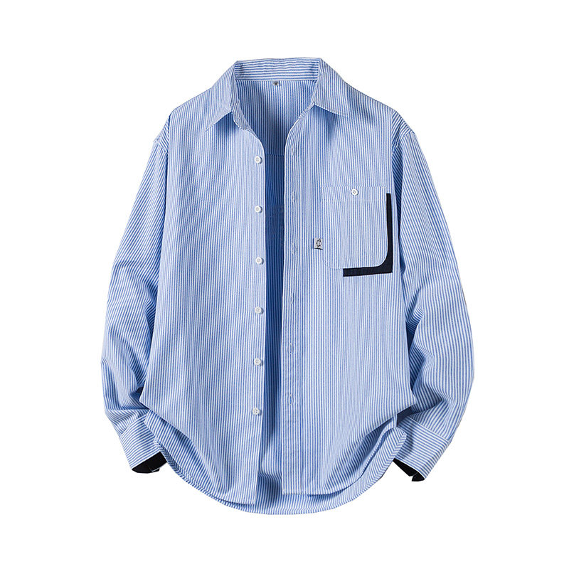 春季上新男士贴布拼接条纹长袖衬衫MS32-P90，男装衬衫，电商D248