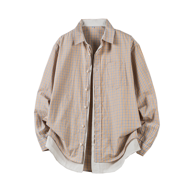 春季上新格子假两件长袖衬衫外套MS43-P105，男装衬衫，电商D248