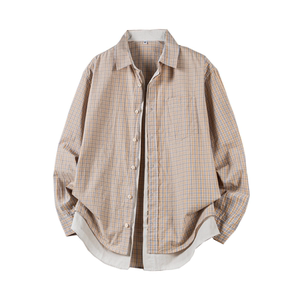 春季上新格子假两件长袖衬衫外套 MS43-P105，男装衬衫，电商D248