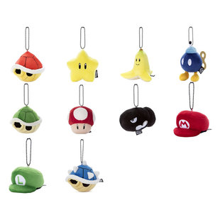 TOMY超级马里奥赛车系列Mocchi毛绒挂件超级星星香蕉皮刺刺龟壳