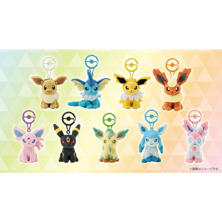 日版宝可梦中心伊布家族毛绒挂件 水雷火太阳月亮叶冰仙子