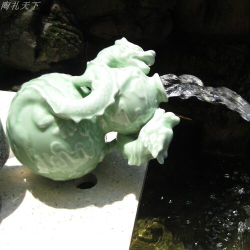 陶瓷喷水流水双龙戏珠装饰