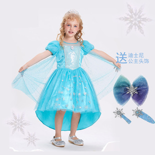 新款迪士尼儿童短袖纱裙艾莎公主裙女童冰雪奇缘连衣裙演出礼服裙