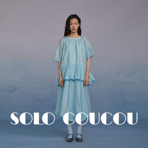 SoloCoucou索乐春夏度假系列中袖云朵上衣显瘦松弛感花苞半裙套装