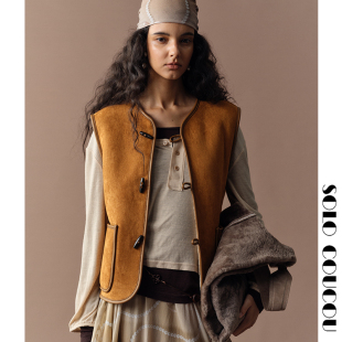 SoloCoucou索乐原创设计双面穿麂皮绒颗粒感绵羊毛羊毛百搭马甲