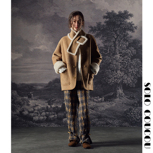 【Solo Coucou索乐】绵羊毛麂皮双面穿围巾可拆皮毛一体外套