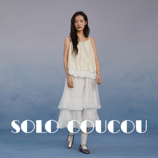 SoloCoucou索乐原创设计春夏度假系列醋酸拼立体刺绣纽结V领背心