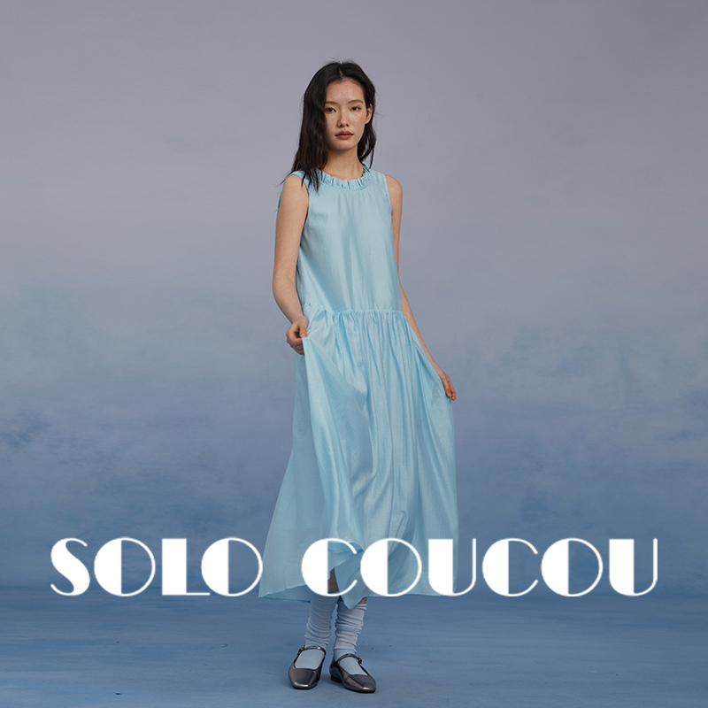 SoloCoucou索乐原创设计春夏度假系列法式无袖前后两穿背心连衣裙