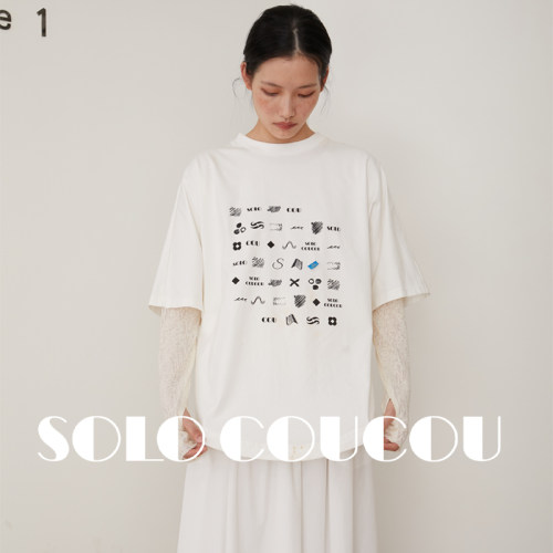 SoloCoucou索乐原创夏季短袖白T女宽松纸片人显瘦小众印花高级感T