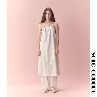 【Solo Coucou索乐】原创设计春夏全棉刺绣结构拼接吊带连衣裙