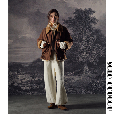 Solo Coucou索乐 原创设计双面穿绵羊毛派克服毛领夹克外套