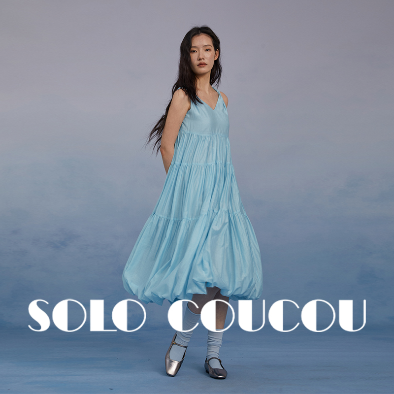 SoloCoucou索乐原创设计春夏新款纽结吊带显瘦天丝松弛花苞连衣裙
