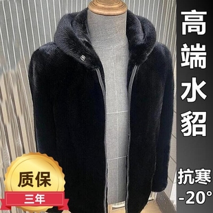 貂皮外套男冬季 连帽仿皮草潮流金貂绒大衣 整貂皮毛一体水貂毛短款