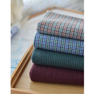 新品日系复古千鸟格子全棉磨毛布料 秋手工DIY衬衫裙睡衣棉绒布料