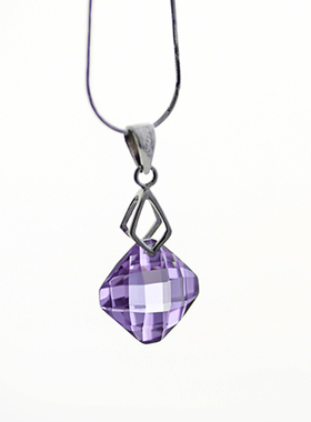 宝石紫水晶切面几何方块吊坠项坠S925纯银饰品魅力紫色精致百搭女