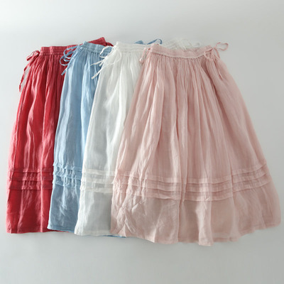 有内衬甜美森女苎麻仙气半身裙