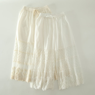 夏季薄透不可单穿甜美森女蕾丝拼接打底裤宽松内搭阔腿裤叠穿裤子