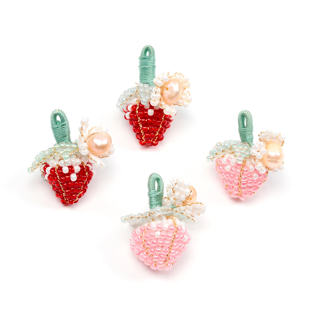 日本进口珠宝装饰部件 草莓红莓组合 线圈带珍珠 DIY 饰品配件