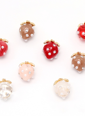 日本进口原创树脂草莓吊坠 镶钻 镶珍珠 耳饰项链手工配件