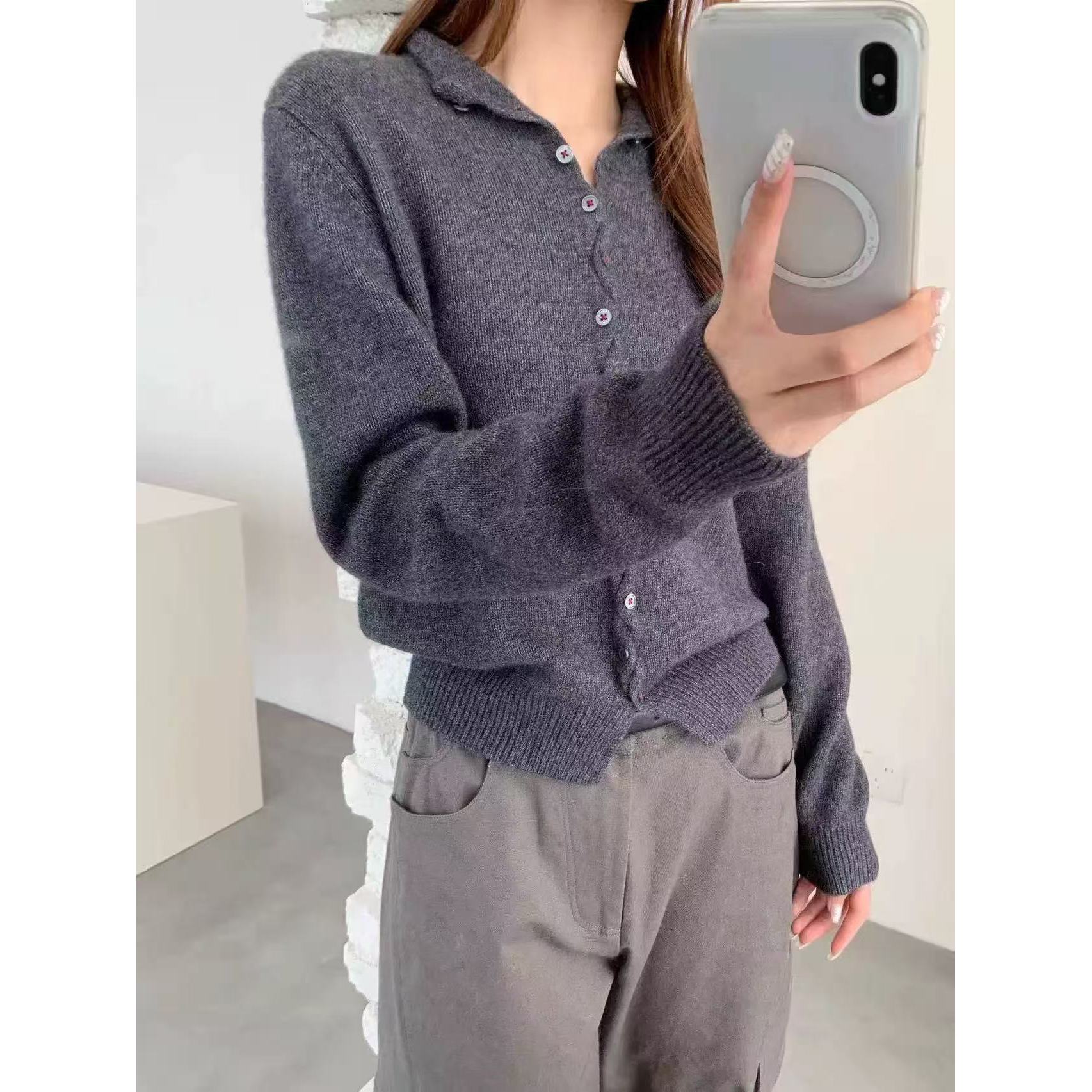 【大潘专享】韩版半高领单排扣针织宽松显瘦百搭毛衣yic190155