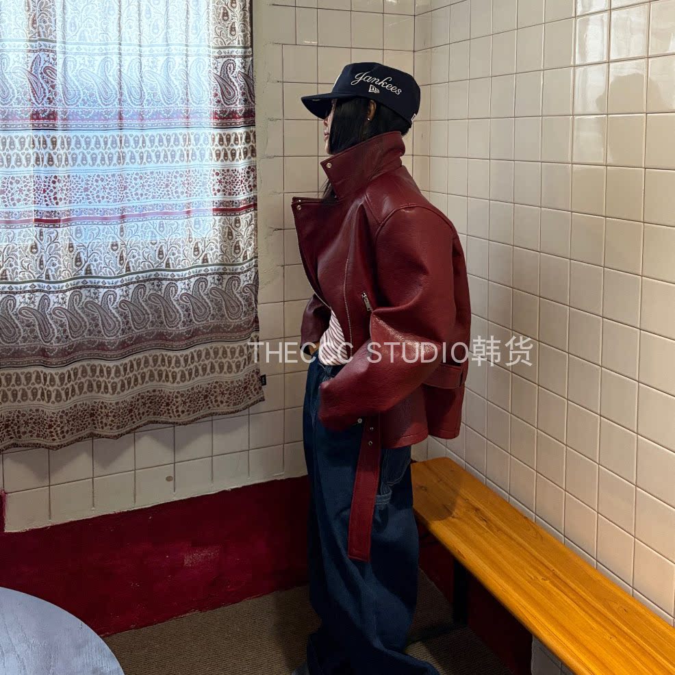 韩货代购26早春 翻领拉链机车宽皮革廓形宽松版夹克,女装/女士精品,短外套,淘宝优惠券,粉丝福利购,淘宝优惠卷