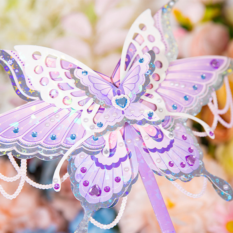 语闲贝拉蝴蝶扇 儿童女孩纸扇子diy材料仙女棒手工粘贴益智玩具