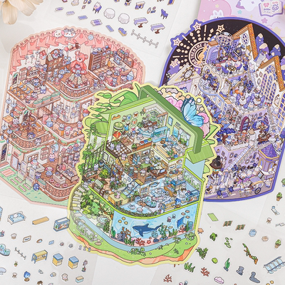 大尺寸儿童微缩造景贴纸3D立体视觉童话小屋女孩打发时间玩具贴画